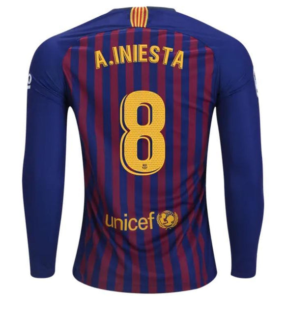 Barcelona Iniesta Long Sleeve Home Jersey